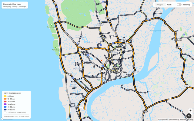 The commute map with the heatmap toggled to show the base map